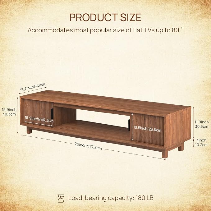 Alpen Fluted TV Stands for Living Room, Wood Television Media Cabinet for - Image 2