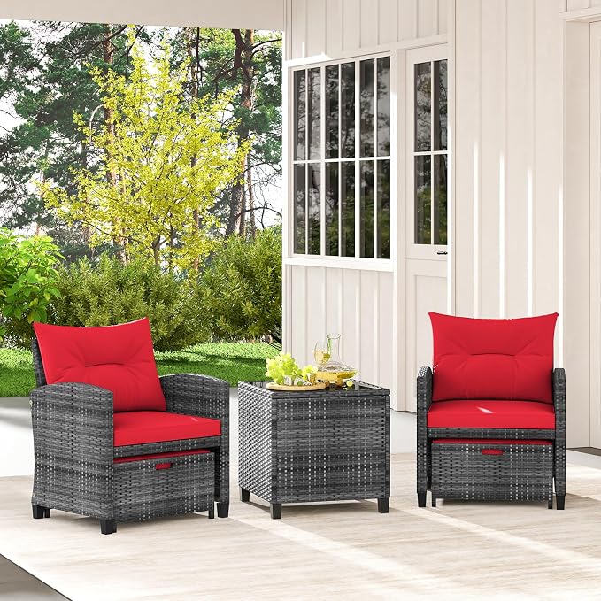 Tangkula 5 Pieces Patio Conversation Set, PE Wicker Rattan Outdoor Furniture Set - Image 3
