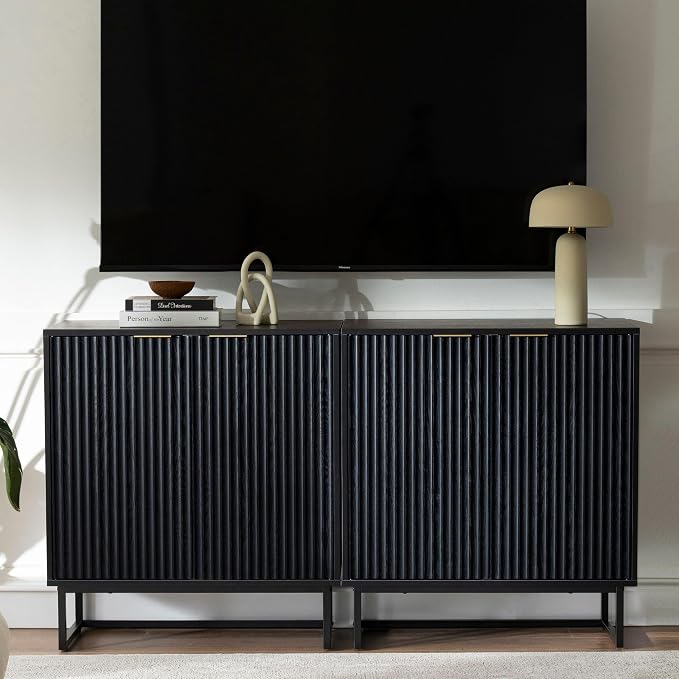 EYYTHUNG Fluted Cabinet with Storage Set of 3, Sideboard Buffet Cabinet with - Image 2