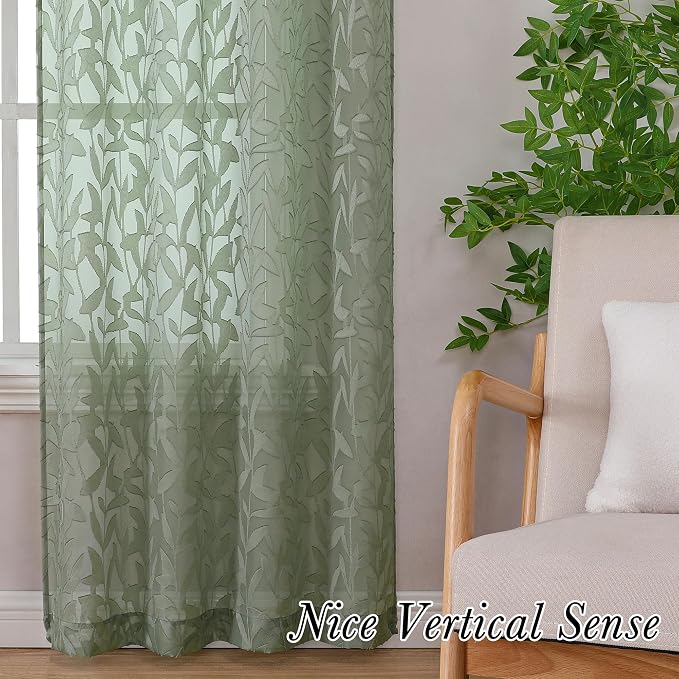Lecloud Leia Sage Green Sheer Curtains 96 Inches Long 2 Panels, Airy Voile - Image 9