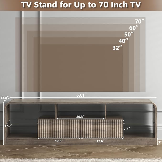TV Stand for 60/65/70 Inch TVs, Modern Curved TV Console - Image 2