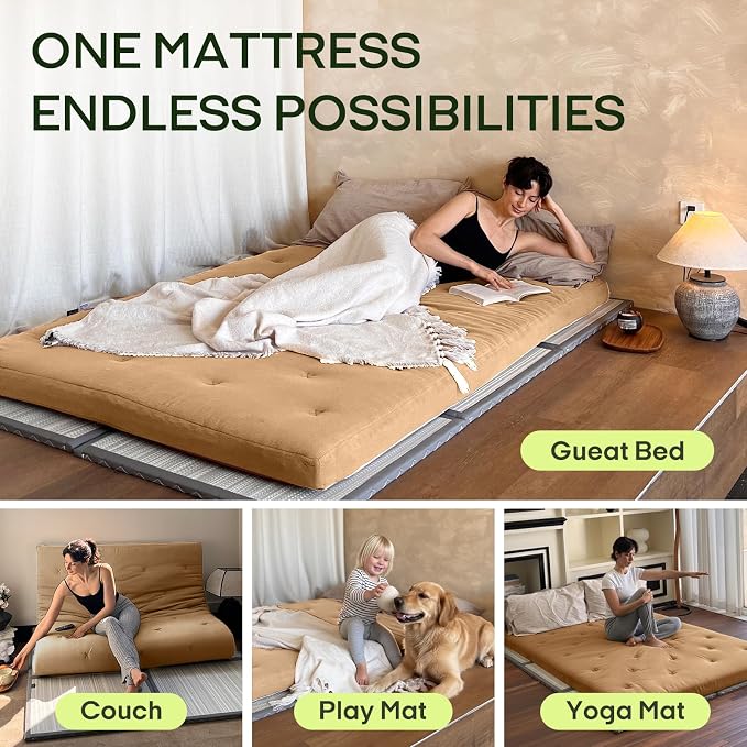 ZonLi Japanese Floor Futon Mattress Queen Size 80"x 60", 100% Cotton Cover - Image 4
