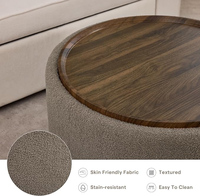 29.5 Inch Round Storage Ottoman Coffee Table, Modern Circle Coffee Table - Image 5