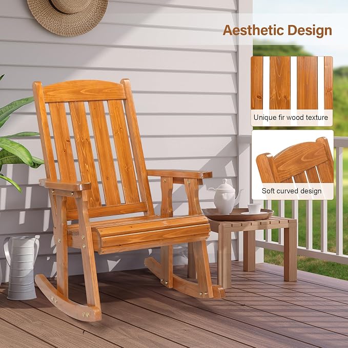 VINGLI Outdoor Rocking Chair, Heavy Duty 600 LBS Wooden Rocking Bench - Image 6