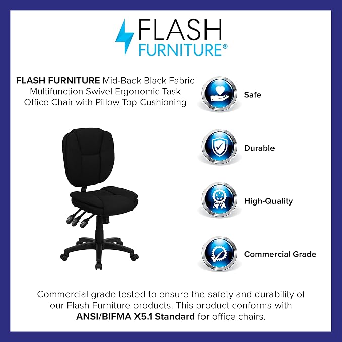 Flash Furniture Caroline Mid-Back Black Fabric Multifunction Swivel Ergonomic - Image 10