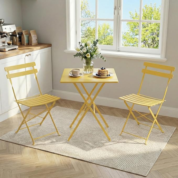 GarveeLife 3 Piece Patio Bistro Set, Folding Patio Bistro Table and Chairs Set - Image 3