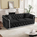 84.6" Luxury Chesterfield Sofa Velvet Tufted Sofa Black and Silver Couch by Nolohoo