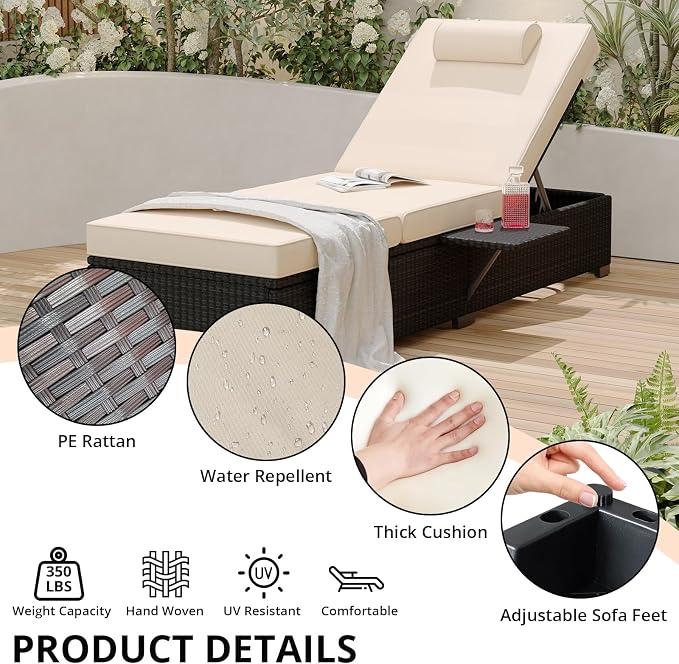 PeakPursuit Patio Lounge Chairs, Outdoor PE Wicker Chaise Lounge Set of 2 - Image 3
