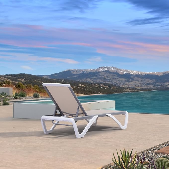PURPLE LEAF Patio Chaise Lounge Chair Outside Aluminum Plastic Stackable - Image 3