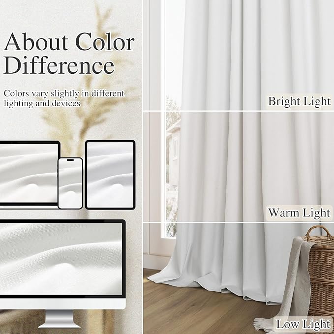 Guken White 100% Blackout Linen Curtains 126 Inch Length 2 Panels Set - Image 7