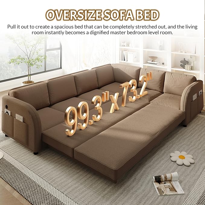 King Size Sleeper Sofas Convertible Couches, Oversized 6-Seat Sectional Sofa - Image 4