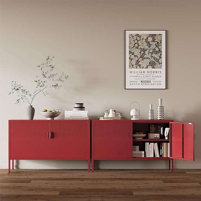 Metal Storage Cabinet, 2 Door TV Stand, Metal Mesh Accent Cabinet, Magnetic - Image 2