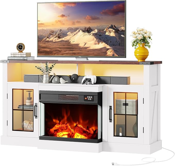 WLIVE 3-Sided Glass Electric Fireplace TV Stand - Image 9
