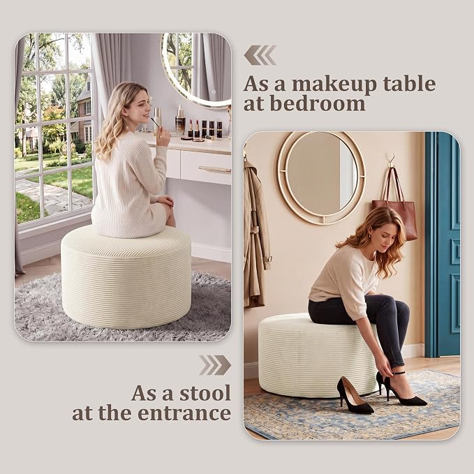 BSHOMGI Round Ottoman, Corduroy Ottomans Foot Stool, 27.5" Pouf Footstool - Image 4