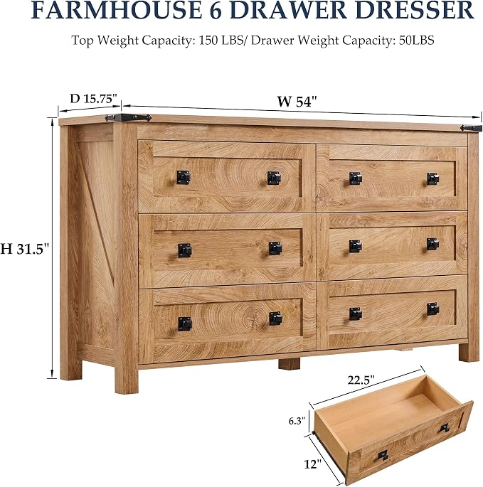 T4TREAM Farmhouse 6 Drawers Dresser - Image 2