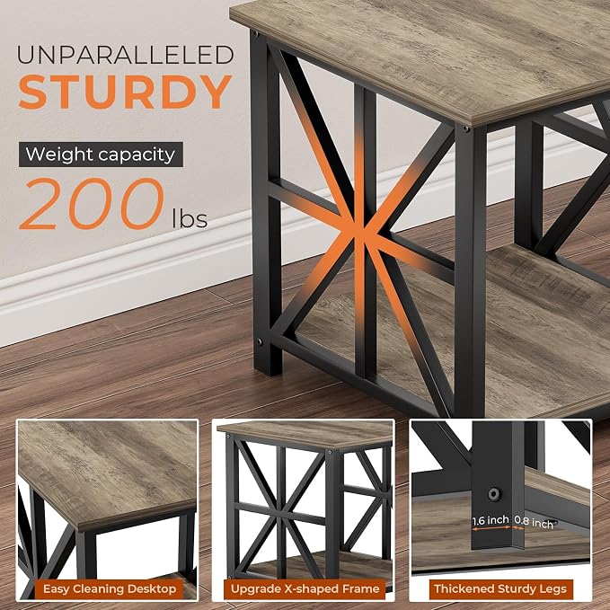 GreenForest End Table with 2-Tier Storage Shelf, 19.7 inch Side Table - Image 5
