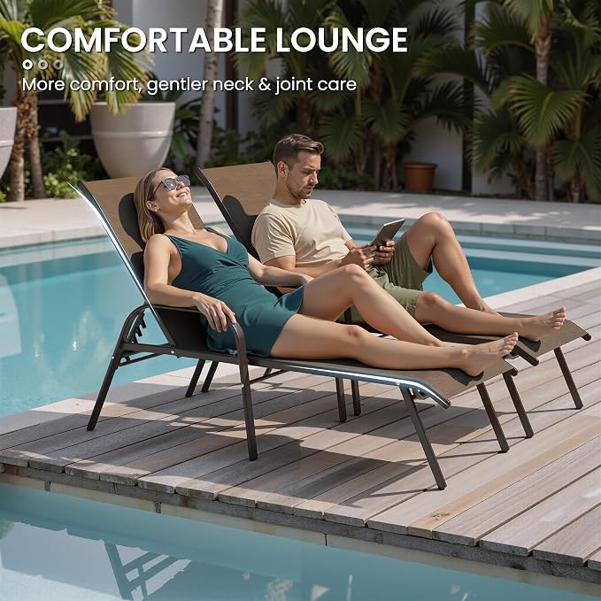Crestlive Products Outdoor Chaise Lounge Chair, 5-Position Pool Lounge Chairs - Image 7