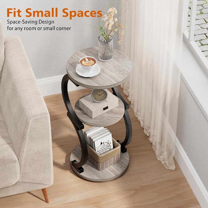 JUSTOGO Small Round Side Table, 3-Tier End Table - Image 4