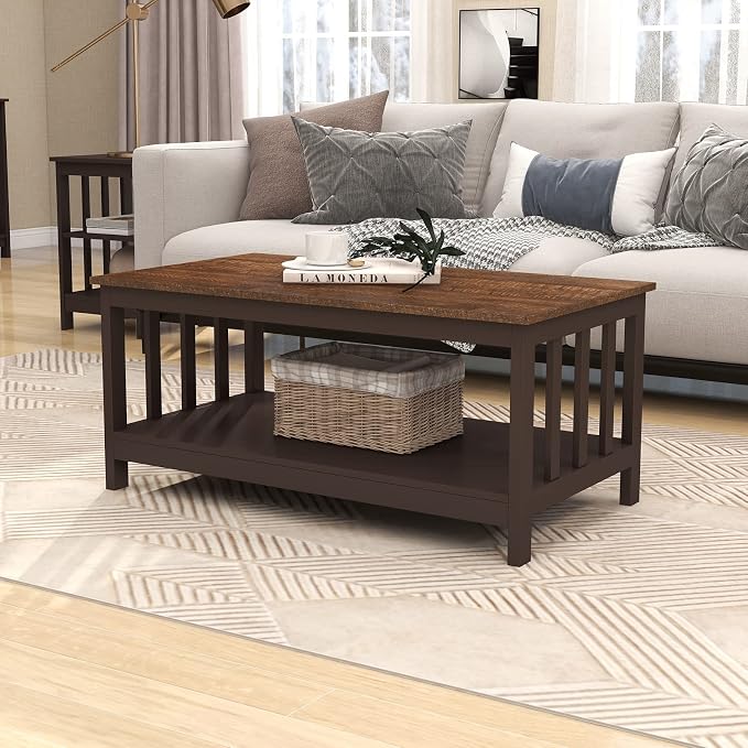 ChooChoo Farmhouse Coffee Table, Espresso Living Room Table by ChooChoo