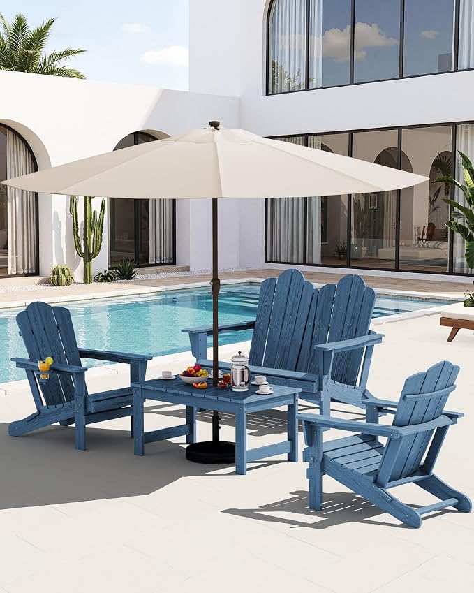 SERWALL 4 Pieces HDPE Patio Adirondack Chair Set, 2 Adirondack Chair - Image 2