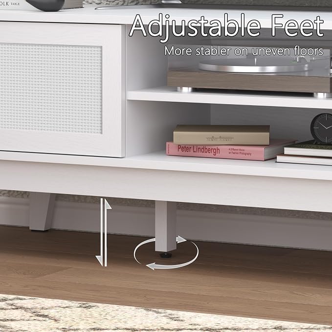 Xixini Boho TV Stand for 55 65 Inch TV, Rattan Entertainment Center - Image 5