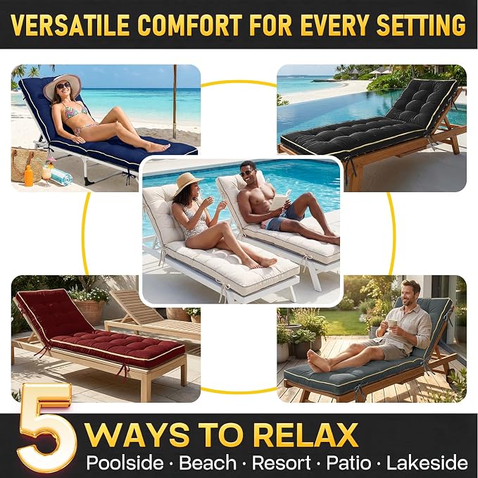 2 Pack 80x26 Inch Folding Chaise Lounge Cushion Quick Dry - Image 6