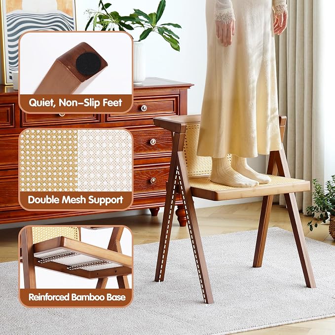 Furlide Rattan Dining Chair, Mid-Century Accent Armchair, Wicker Chair - Image 5