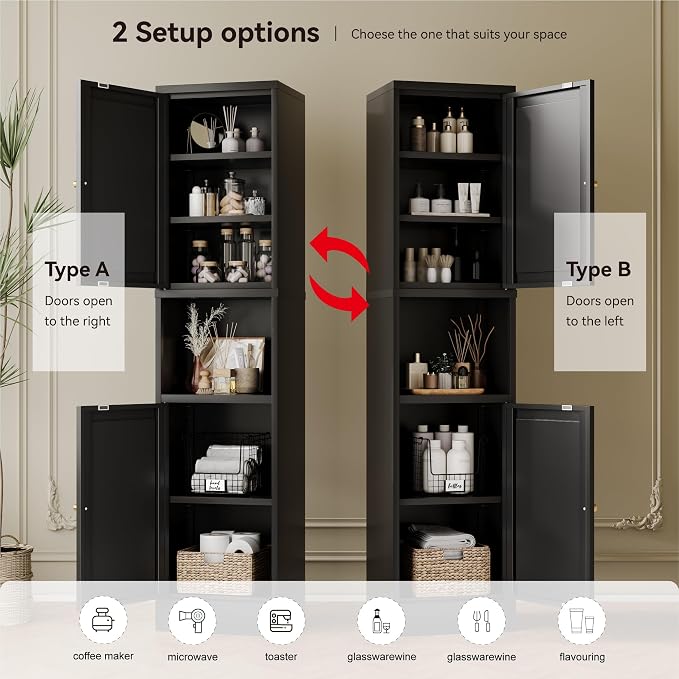 YAUWOH 2-Door Metal Storage Cabinet, Tall Slim Pantry Organizer - Image 4