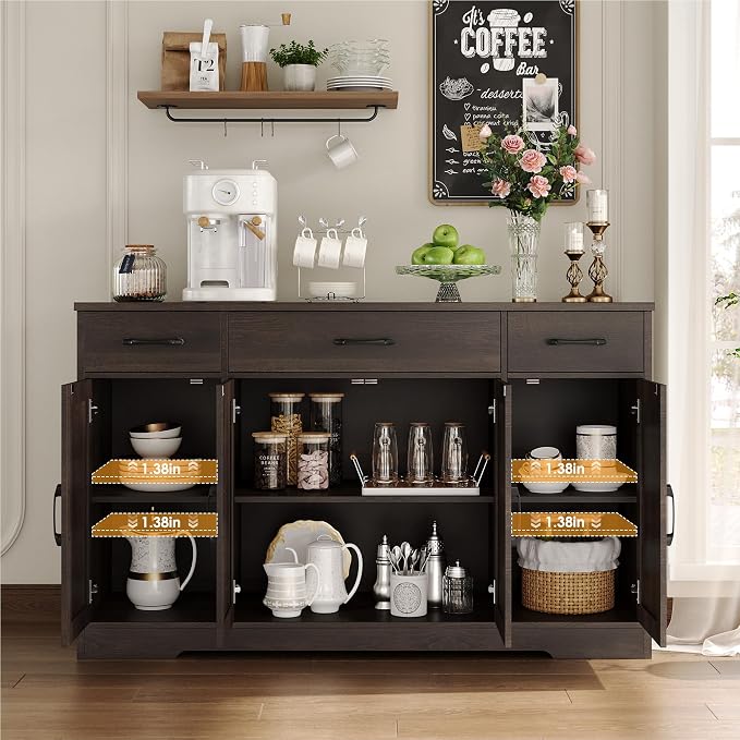 HOSTACK Buffet Cabinet with Drawers, Modern Farmhouse Coffee Bar Station Wood - Image 6