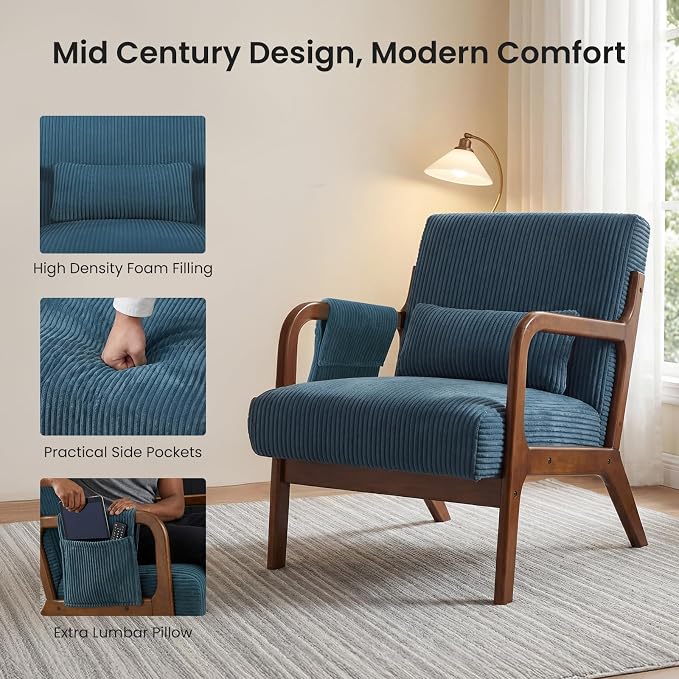 DUMOS Mid Century Modern Accent Chair, Upholstered Armchair - Image 3