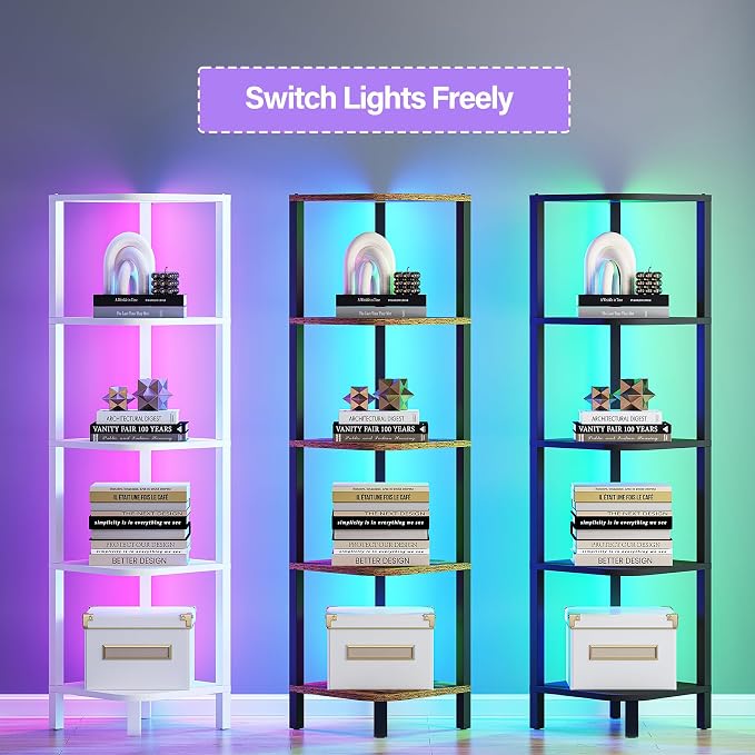 TUTOTAK Corner Shelf with LED Light, 5-Tier Corner Bookshelf - Image 5