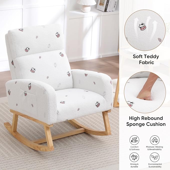 HCHAIRH Rocking Chair Nursery, Sherpa Nursing Rocking Chairs, Upholstered - Image 5