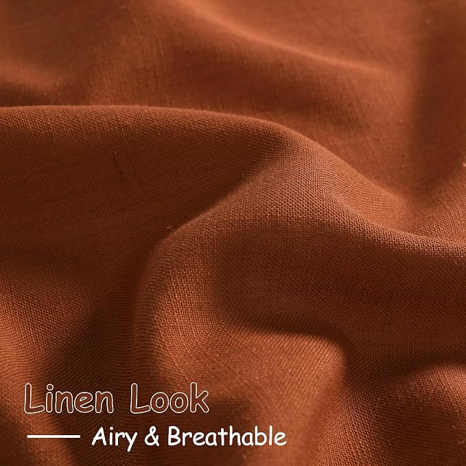 Nanspring Rust Linen Curtains 63 Inch Length - Image 4