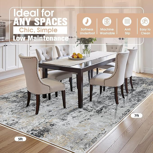 5x7 Area Rugs for Living Room Rug Washable: Abstract Rug for Dining Room - Image 2