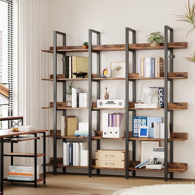 IRONCK Bookcase and Bookshelves Triple Wide 5 Tiers Large Open Shelves - Image 2