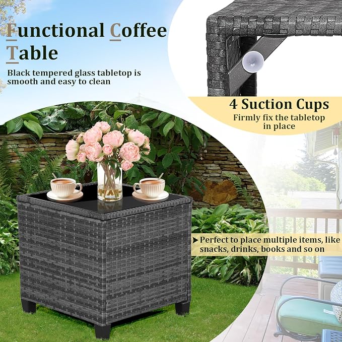 HAPPYGRILL 3 Pieces Patio Conversation Set PE Rattan Outdoor Furniture Sofa Set - Image 7