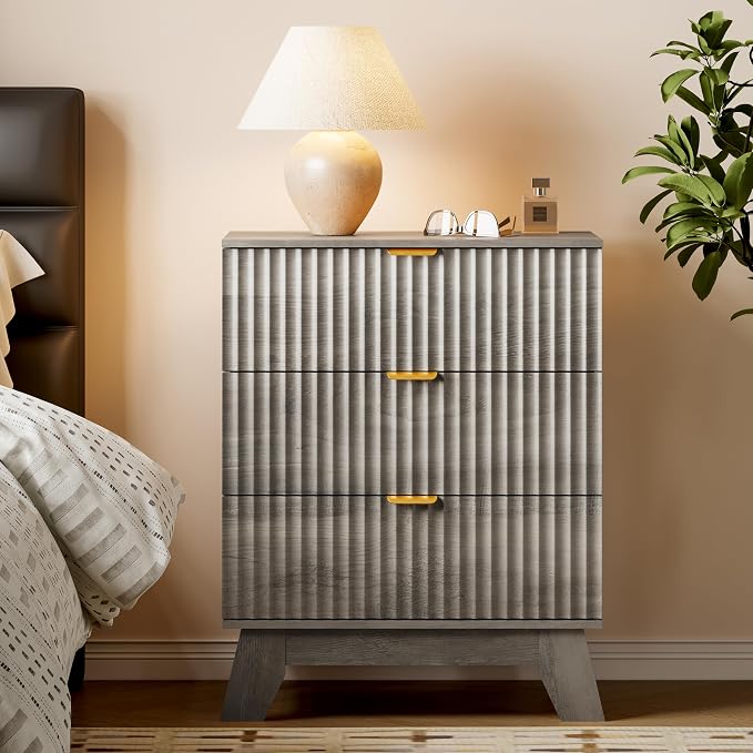 BORNOON Fluted 3 Drawer Dresser, 30.3" Tall Compact Modern Boho Chest of Drawers - Image 3