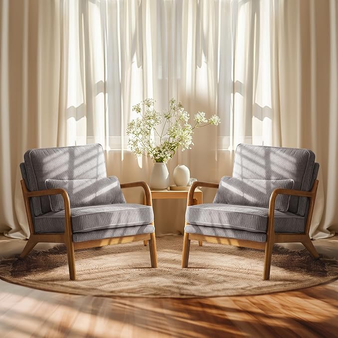 VINGLI Upgraded Premium Corduroy Accent Chairs Set of 2, Upholstered Arm Chair by VINGLI