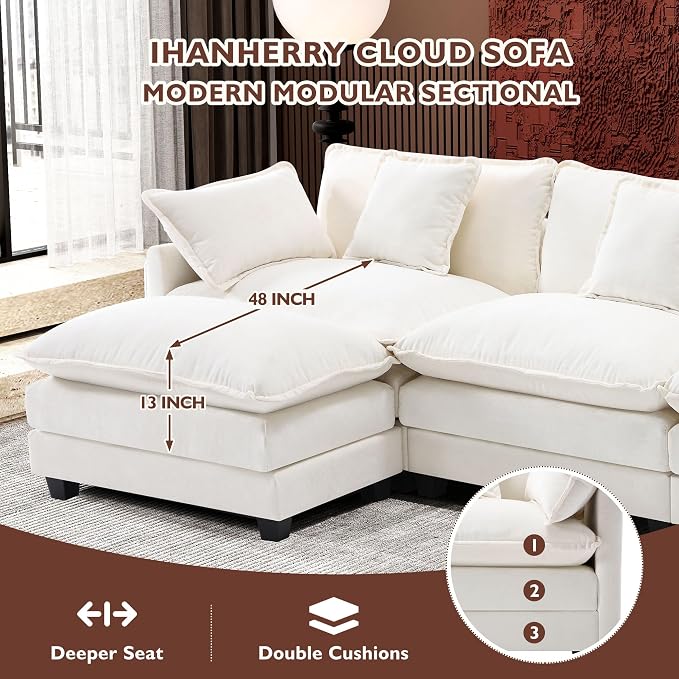 Ihanherry 111.4" L Shaped Modern Sofa Modular Sectional Cloud Couch - Image 2