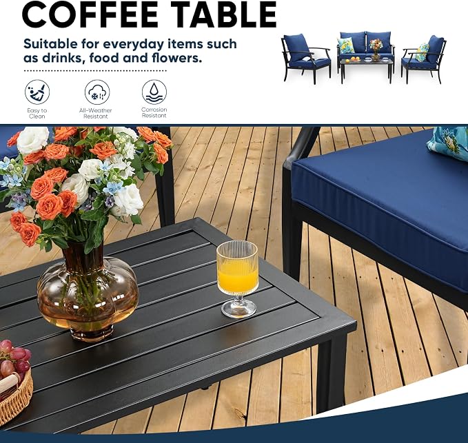 4 Piece Outdoor Patio Furniture Set, Oversized Metal Conversation Set - Image 6