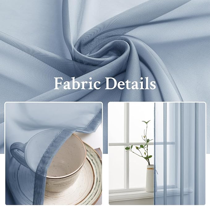 MIULEE Dusty Blue Sheer Curtains 84 Inches Long 2 Panels, Light Filtering Voile - Image 3