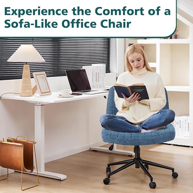 OLIXIS Criss Cross Chair with Wheels Wide Cross Legged Office Desk Vanity Chair - Image 3