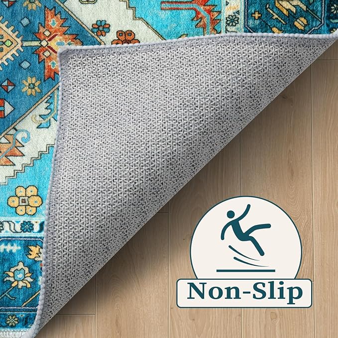 SERISSA 8x10 Area Rugs Blue, Washable Large Boho Rugs - Image 4