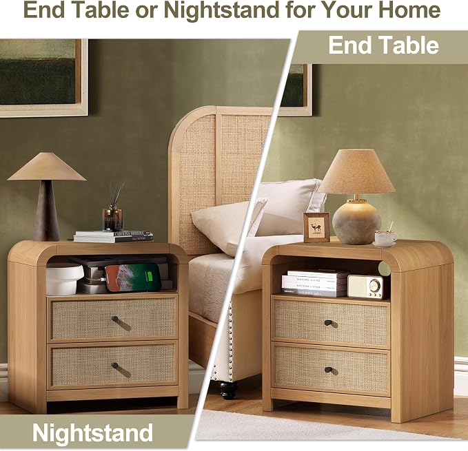 Oak&Sparrow Rattan Nightstand Set of 2, 23.6'' Rattan End Table - Image 8