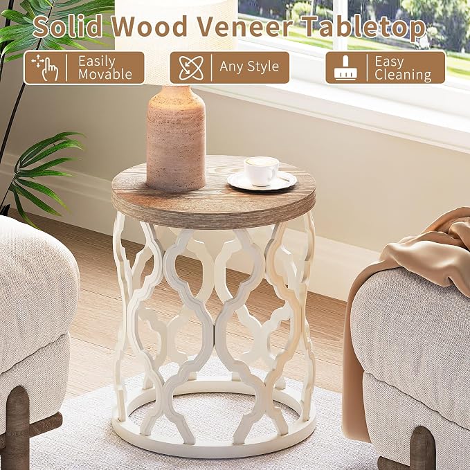 karlott Farmhouse End Table, 18.5'' French Country Round Side Table, Distressed - Image 3