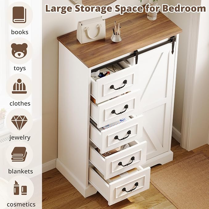 IRONCK 5 Drawers Dressers for Bedroom, Farmhouse Dresser Chest of Drawer - Image 4