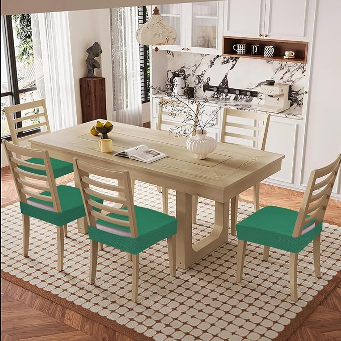 Smiry Waterproof Seat Covers for Dining Room Chairs Set of 4, Stretch Jacquard - Image 8