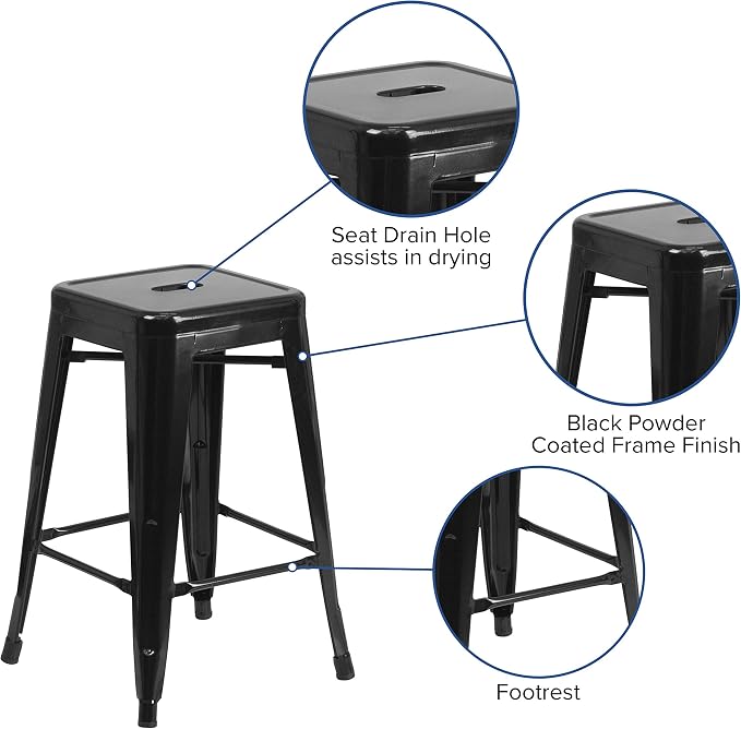 Flash Furniture Lily 4 Pack Commercial Grade 24" High Backless Black Metal - Image 5