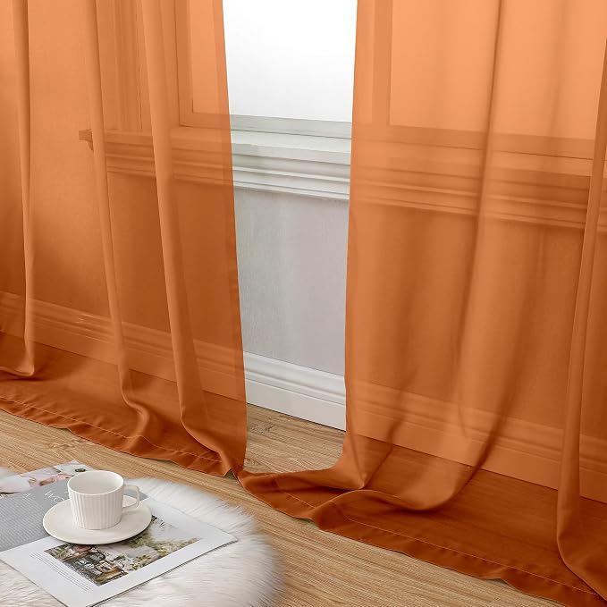 Aiyufeng Orange Sheer Curtains 96 Inches Long 2 Panels Set, Light Filtering - Image 6
