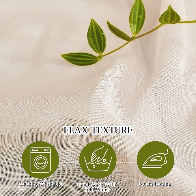 NICETOWN 90 inch Beige Curtains Linen Sheer Faux Flax Window Drapes, Grommet - Image 6